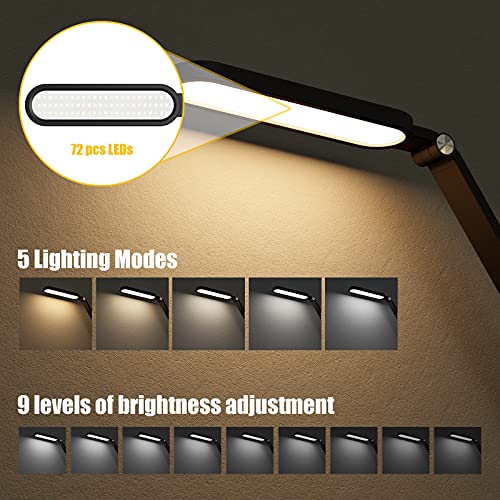 JKSWT LED Desk Lamp, Eye-Caring Table Lamps Natural Light Protects Eyes Dimmable Office Lamp with 5 Color Modes USB Charging Port Touch Control and Memory Function, 10W Reading Lamp,Black - color: Black
