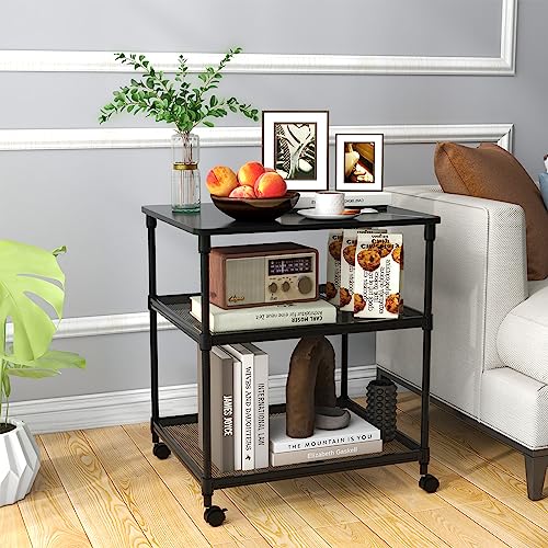 Giantex Printer Stand, 3-Tier Industrial Printer Cart with Lockable Wheels, Adjustable Shelves, Metal Frame, Mobile Under Desk Shelf for Home Office, Printer Table Fit Fax Machine, Scanner (Black) - color: Black, size: 24"x20"x27.5"