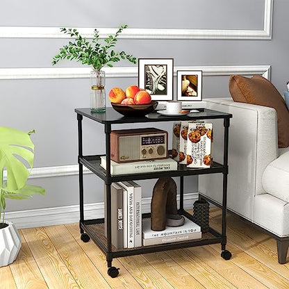 Giantex Printer Stand, 3-Tier Industrial Printer Cart with Lockable Wheels, Adjustable Shelves, Metal Frame, Mobile Under Desk Shelf for Home Office, Printer Table Fit Fax Machine, Scanner (Black) - color: Black, size: 24"x20"x27.5"