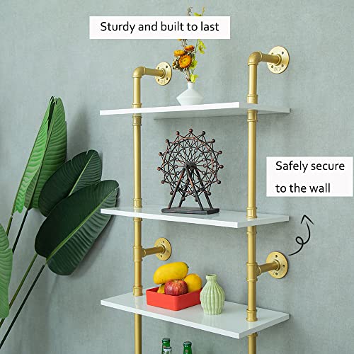 5 Shelf Modern Gold Bookshelf, Wall Mount White Bookcase, Ladder Shelf with Metal Frame, Display Shelf Shelves for Living Room/Home/Office - color: Gold, size: 5 tier