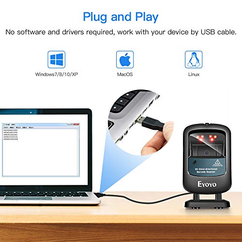 Eyoyo 2D USB Wired Desktop Hands-Free Barcode Scanner Omnidirectional - color: Blue Desktop Barcode Scanner
