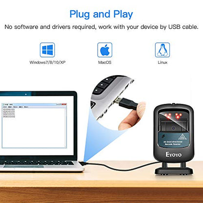 Eyoyo 2D USB Wired Desktop Hands-Free Barcode Scanner Omnidirectional - color: Blue Desktop Barcode Scanner