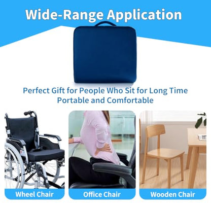 YOUFI Extra Thick Large Seat Cushion -19 X 17.5 X 4 Inch Gel Memory Foam Cushion with Carry Handle Non Slip Bottom - Pain Relief Coccyx Cushion for Wheelchair Office Chair (Blue (1PACK)) - color: Blue