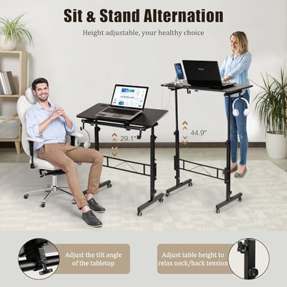 Hadulcet Small Standing Desk Height Adjustable with Tiltable Tabletop - color: Black, size: 31.5" with Charging