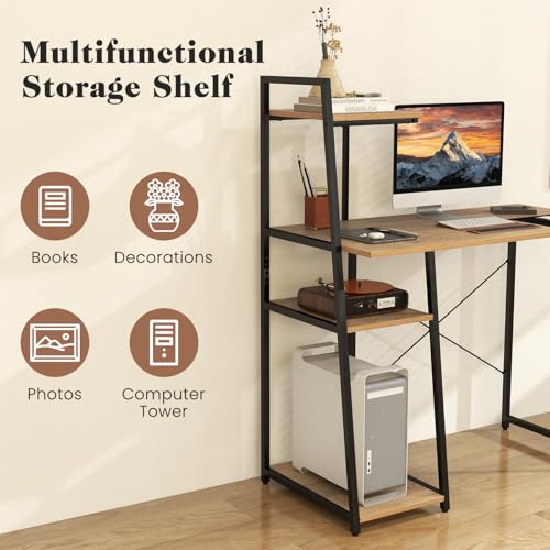 MAT EXPERT Computer Desk with Ladder Shaped Shelves, Compact Home Office Desk w/Monitor Stand & Adjustable Foot Pads, Modern Writing Study Desk PC Laptop Workstation for Home Office (Natural) - color: Natural