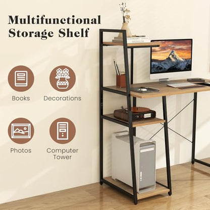 MAT EXPERT Computer Desk with Ladder Shaped Shelves, Compact Home Office Desk w/Monitor Stand & Adjustable Foot Pads, Modern Writing Study Desk PC Laptop Workstation for Home Office (Natural) - color: Natural