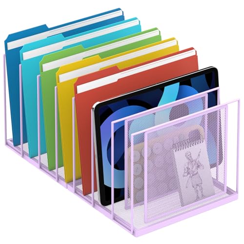 File Organizer For Desk, 7 Section Metal Desktop File Sorter,Purple | Desk file organizer, connectable 7 section design, 2.17 in spacing, vertical folder storage for home office and classroom - color: Purple, size: 7 Section