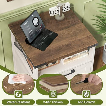 Vabches Office Filing Vertical Cabinet with 2 Drawers, Unique White | Farmhouse Filing Cabinet with Open Storage Space, Wheels and Printer Stand for Hanging Files Letter/A4 for Home Office. - color: Unique White, style: Vertical