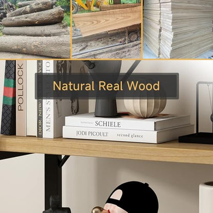 Real Solid Wood Rustic Vintage Industrial Etagere Bookshelf, Metal & Timber Free Vintage Bookcase, Retro Brown (Genuine Timber) (6-Tiers-Natural Finish) - size: 6-Tiers-Natural finish