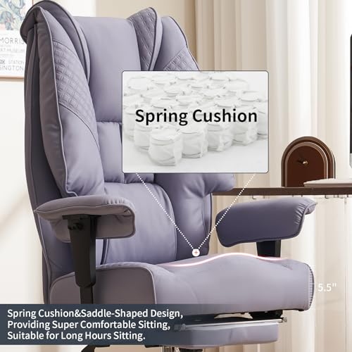 EXCEBET Big and Tall Executive Office Chair 400lbs Wide Seat, PU Purple | Wide seat, Retractable footrest, 135° recline, Lumbar support, PU leather, Ergonomic high back for lower back pain relief - color: Light Purple
