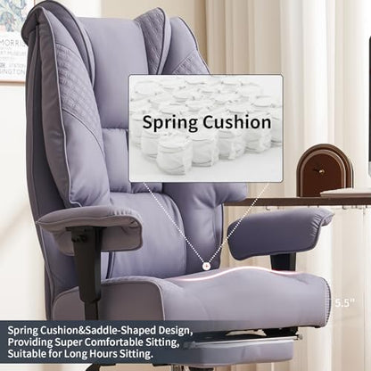 EXCEBET Big and Tall Executive Office Chair 400lbs Wide Seat, PU Purple | Wide seat, Retractable footrest, 135° recline, Lumbar support, PU leather, Ergonomic high back for lower back pain relief - color: Light Purple