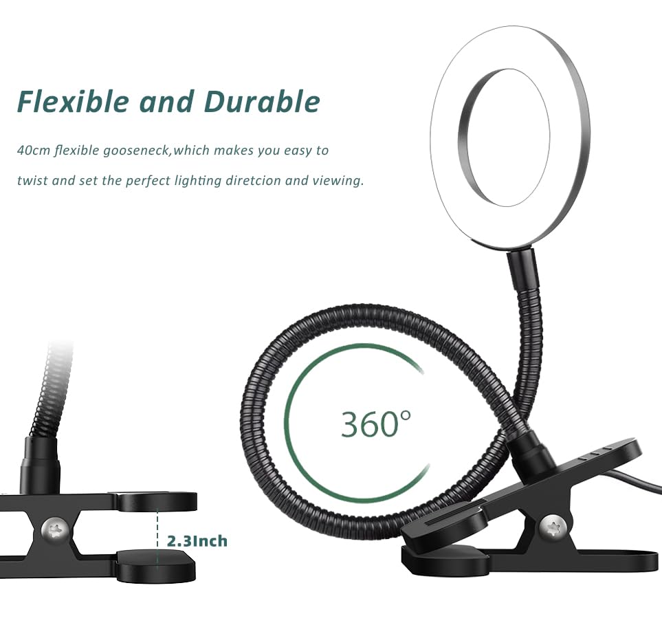 LED Desk Lamp with Clamp, 3 Color Modes, 10 Brightness | Eye-Caring Reading Light, Flexible Gooseneck, USB Powered, Dimmable, Clip On Design