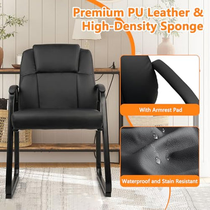 CLATINA Leather Guest Chair with Padded Arm Rest for Reception Meeting Conference and Waiting Room Side Office Home Black with Sled Base 2 Pack - color: Black-seldbase, size: 2 Pack