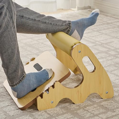 Foot Rest for Under Desk at Work- Adjustable Rocking Foot Stool with 3 Height Positions and Soft Crossbar, Ergonomic Wooden Footrest with Anti-Slip Surface for Home, Office - color: Yellow Maple