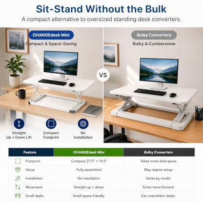 Uncaged Ergonomics Small Standing Desk Converter & Desk Riser (White) - color: White