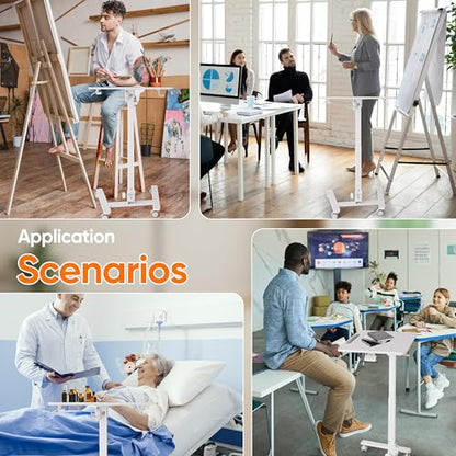 Monomi 25“ Mobile Folding Desk,Pneumatic Sit-Stand Table,No Assembly,White | Height Adjustable Rolling Laptop Desk,Space-Saving Portable Small Desk with Wheels,Ideal for Home Office,Craft & Study - color: White
