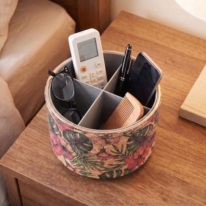 Round Leather Art Supply Organizer,Remote Control Holder,360 Degree Spinning,Multi-Functional Pencil Holder,4 Compartments Desktop Stationary Organizer(1-Gold Wood Banana) - color: 1-Gold Wood Banana