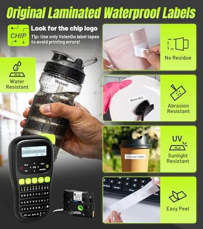 Label Maker Machine with 4 Tapes, Wire Label Maker Waterproof-Labels | Laminated Handheld Label Printer, Backlit & Portable & 3 Cable Mode, VolenGo H1100 Labeler for Industrial Office Organization - color: Black, style: Label maker with 4 Tapes