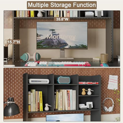 ChooChoo Desk Hutch Dorm, Desktop Bookshelf with 7 Shelves - color: Black, size: Without LED