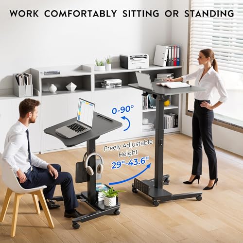 BONTEC Mobile Standing Desk, Adjustable Height, 23.6 x 20.5 Inch, Black - color: Black, size: 23.6" x 20.5"