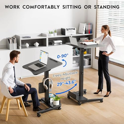 BONTEC Mobile Standing Desk, Adjustable Height, 23.6 x 20.5 Inch, Black - color: Black, size: 23.6" x 20.5"