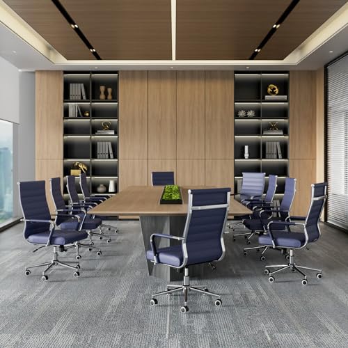 Okeysen Navy Blue Office Desk Chair, Ergonomic Leather Modern Conference Room Chairs, Executive Ribbed Height Adjustable Swivel Rolling Chair for Home Office. - color: Blue