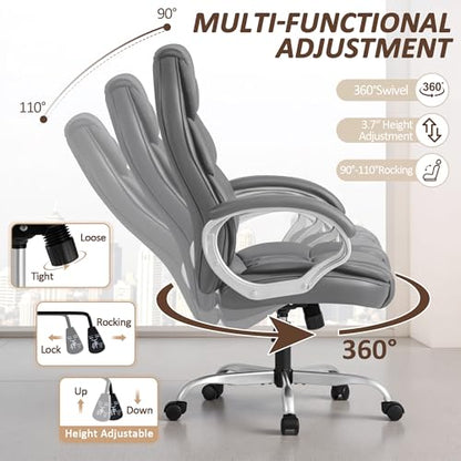Homall Office Chair High Back Computer Chair Desk Chair, PU Leather Adjustable Height Modern Executive Swivel Task Chair with Padded Armrests and Lumbar Support (Gray) - color: Grey