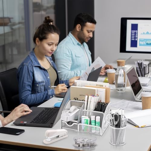 17 IN 1 Office Desk Organizer Set for Back to School Supplies Accessories - color: Silver