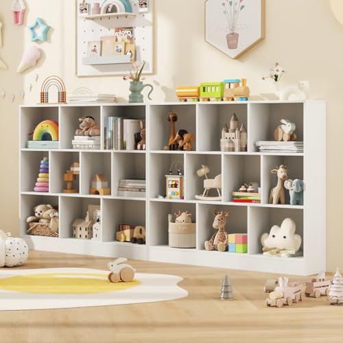 LDAILY 10 Cubes Book Shelf, 3 Shelf Bookcase Cabinet with 10 Compartments, Strong Base and Closed Back, Open Shelf Storage Organizer Bookshelf for Living Room, Bedroom, Office & Hallway (White)