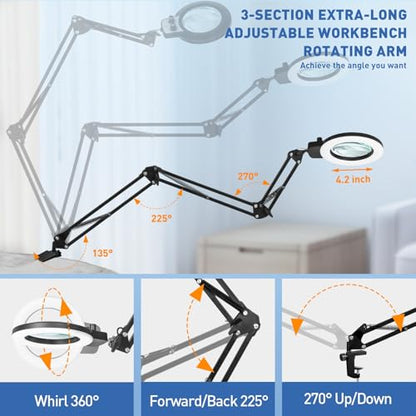 HITTI 12X Extra Long Magnifying Glass with Light, Upgrade Infinite Color - size: 12X 35 INCH Clamp