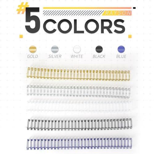Rayson Wire Binding Spines, 5/8" 3:1 Pitch, 32-Loop, Multicolor, 50 Pack | Includes black, gold, blue, white and silver; choose 5/8" size for thicker documents with 3:1 pitch binders. - size: 5/8"