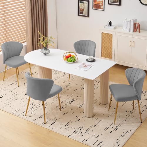 Velvet Dining Chairs Set of 2, Modern Upholstered Vanity Chairs with Golden Metal Legs for Dining Room Kitchen Vanity Patio (Grey) - color: Grey