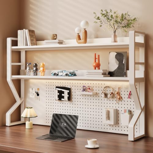 Desk Shelf, 2-tier Desktop Organizer Desk Hutch Storage Rack with Hole Plate Multi-Functional Workstation Organizer Bookcase Computer Desk for Home Office Dorm Top of Desk (37.4" Lx9.9" Wx39" H) - color: White, size: 37.4" Lx9.9" Wx39" H