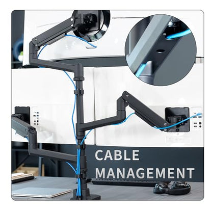 VIVO Pneumatic Arm Triple Ultrawide Monitor Extra Tall Desk Mount for Up to 49 inch Screens, Heavy Duty Clamp, Holds 3 Ultra Wides Up to 44 lbs, Black, STAND-V300D - size: Triple Mount, style: Desk Mount