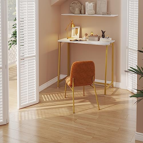 WOHOMO Folding Desk, 31.5" Foldable Computer Table for Small Spaces, Gold - color: White and Gold, size: Small Size:31.5 x 15.7