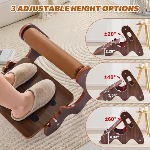 Spacocld Foot Rest for Under Desk at Work- Adjustable Rocking Foot Stool with 3 Height Positions and Soft Crossbar, Ergonomic Wooden Footrest with Anti-Slip Surface for Home, Office - color: Walnut