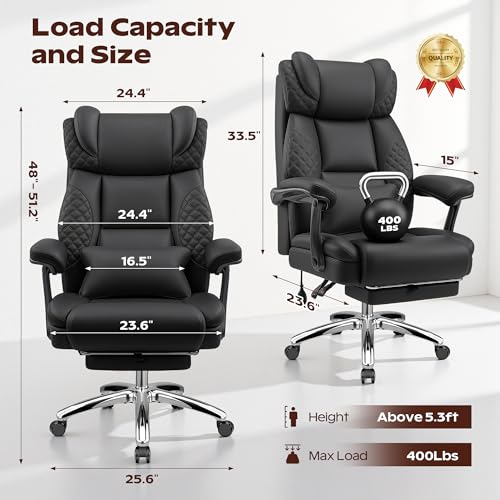 Office Desk Chair with Footrest, High Back Leather Chair Lumbar Support