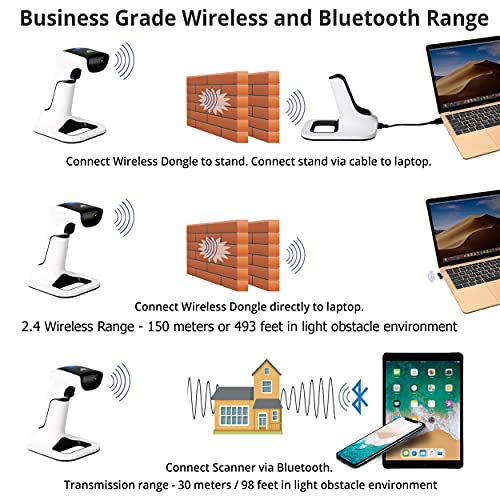 ScanAvenger Wireless Portable 1D&2D with Stand Bluetooth Barcode Scanner: 3-in-1 Handheld Scanner, Rechargeable Battery for Inventory - USB Bar Code/QR Reader (1D&2D with Next Gen Stand) - style: 1D&2D With Next Gen Stand