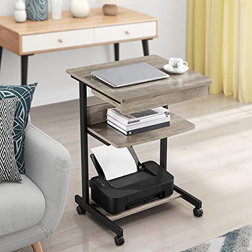 Yaheetech Tiny Mobile Computer Desk, 3-Tier Rolling Cart with Drawer, Gray - color: Grey