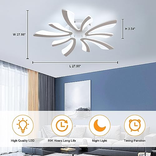 Goeco Modern Ceiling Light, 27.5'' Dimmable LED White Acrylic V-Shaped Flush Mount Ceiling Lights, 3000K/4000K/6500K with Remote Control Ceiling Light Fixture for Living Room, Dining Room, Bedroom - color: White V Shaped