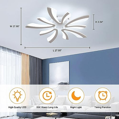 Goeco Modern Ceiling Light, 27.5'' Dimmable LED White Acrylic V-Shaped Flush Mount Ceiling Lights, 3000K/4000K/6500K with Remote Control Ceiling Light Fixture for Living Room, Dining Room, Bedroom - color: White V Shaped