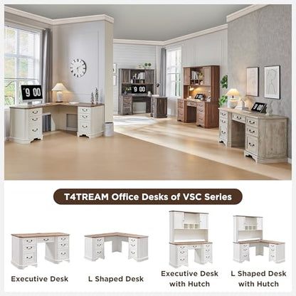 T4TREAM 59" Farmhouse Wood Desk Hutch with Ample Storage, Only Match VSC Series Farmhouse Desk (Antique White) - color: Antique White, size: Hutch Only