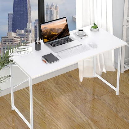 YSSOA Computer Desk Home Office Work Study Writing Modern Simple Table with Headphone Hooks - color: Basic White, size: 47 Inch