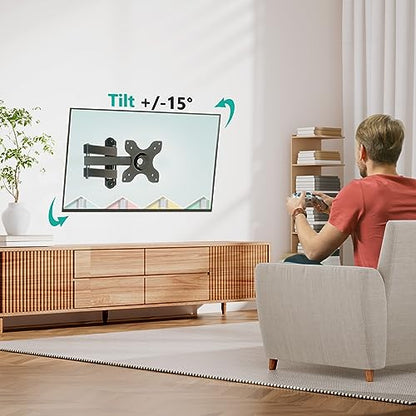 WALI TV Wall Mount Articulating LCD Monitor Full Motion 15 inch Extension Arm Tilt Swivel for Most 13 to 32 inch LED TV Flat Panel Screen with Mounting Holes up to 100x100mm (1330LM), Black | Monitor Wall Mount up to 33lbs, VESA 75/100, Articulating Tilt/