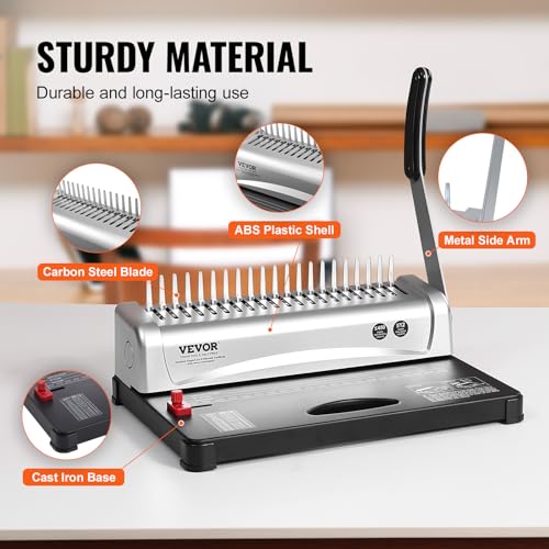 VEVOR Binding Machine, Comb Binding Machine 21-Holes Binding 450 Sheets, Book Binder Machine with 100 PCS 3/8'' Comb Binding Spines, for Letter Size, A4, A5 - style: Comb Binding