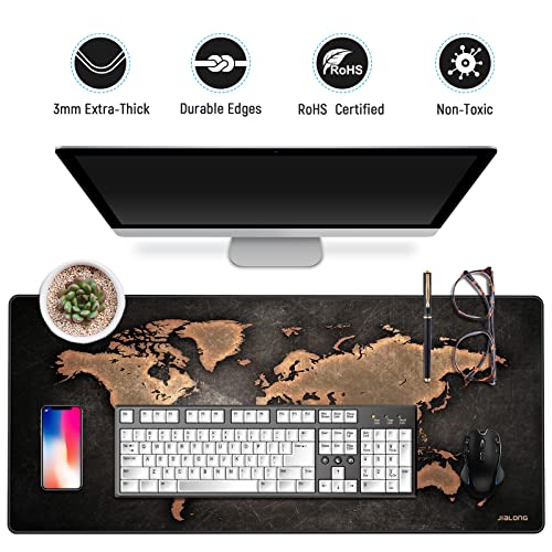 JIALONG Large Gaming Mouse Pad, XXL Desk Mousepad with Stitched Edges, Non-Slip Base Keyboard Pad for Gamer, Office & Home Retro Map - color: Retro Map