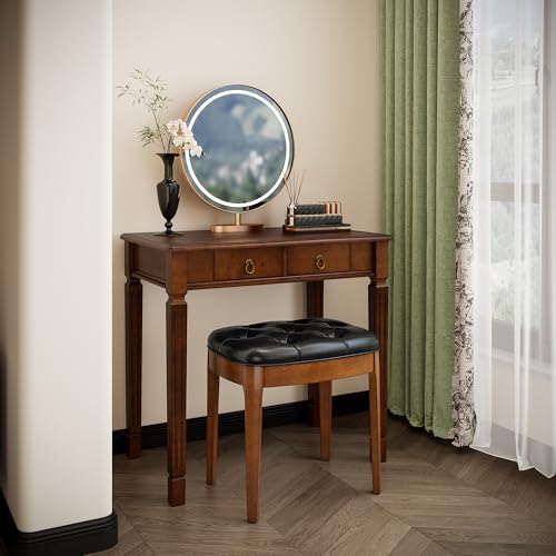 Wood Writing Desk with 2 Drawers, Small Vanity Desk, Cherry Walnut - size: 31.5"W