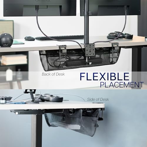VIVO No Drill Clamp-on 24 inch Mesh Net Under Desk Cable Management Wire Organizer, Adjustable Home Office Standing Desk Cord Storage Sleeve, Black, DESK-AC24MH (Pack of 2) - size: 24" (Pack of 2)