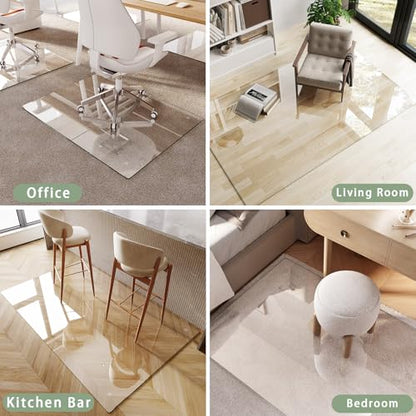 Tempered Glass Chair Mat for Carpet 48"x42", Floor Protector | Ultra Clear Office Chair Mat for Hardwood Floors & Carpets, Heavy Duty 0.2" Scratch-Resistant Surface with Non-Slip Pads - size: 48"x42"