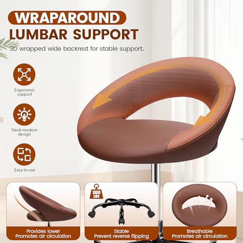 Rolling Bar Stool with Back & Footrest, Office Drafting Chair | PU Leather Chair with Wheels, Swivel Tall Counter Height Stool for Kitchen Island Salon Vanity Standing Desk, Brown, 2 Pack - color: Brown, size: 2 Pack